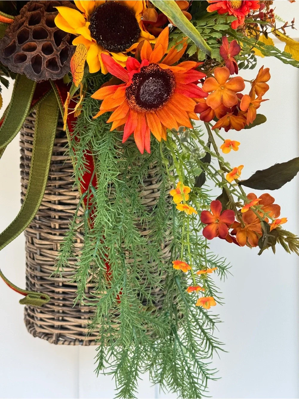 Autumn Rattan Basket Door Arrangement/Floral Arrangement
